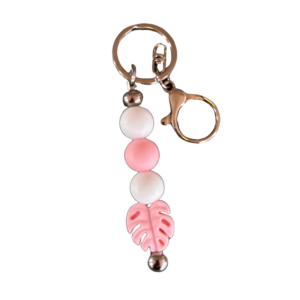 Perlen Schl&uuml;sselanh&auml;nger rosa/wei&szlig; "Blatt"
