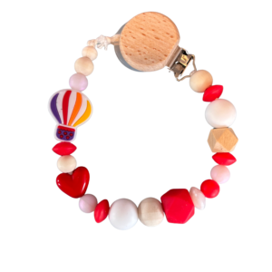 Perlen Schnullerkette rot "Hei&szlig;luftballon"